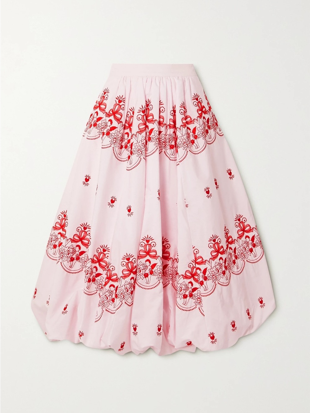 Simone Rocha Pink Midi Skirt with Red Floral Embroidery UK8 US4